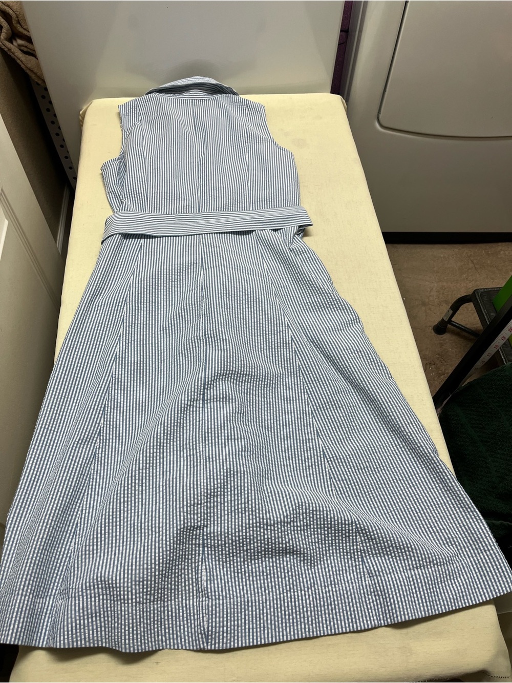 Anne Klein size 12 seersucker blue white midi shirt dress - Picture 9 of 16